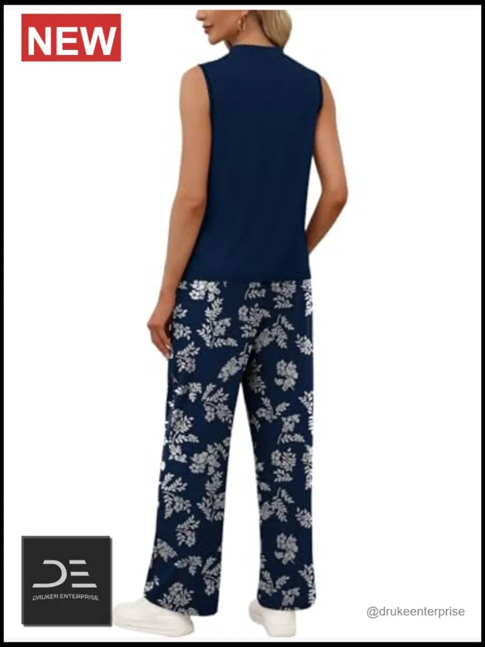 Two Piece Set Mock Neck Sleeveless Top Wide Leg Pants Set Travel Outfit